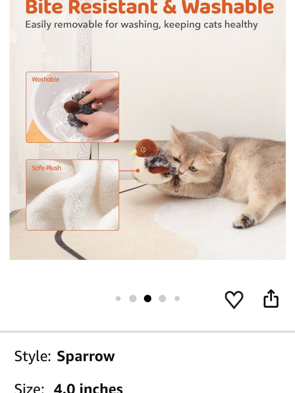 ๐ ๐ Flapping Chirping Sparrow Cat Toy - Brown/White - Picture 8 of 16